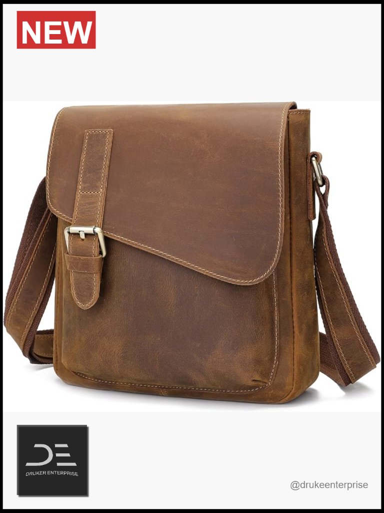 Genuine Leather Messenger Bag Crossbody Fits 11.5-Inch Tablet
